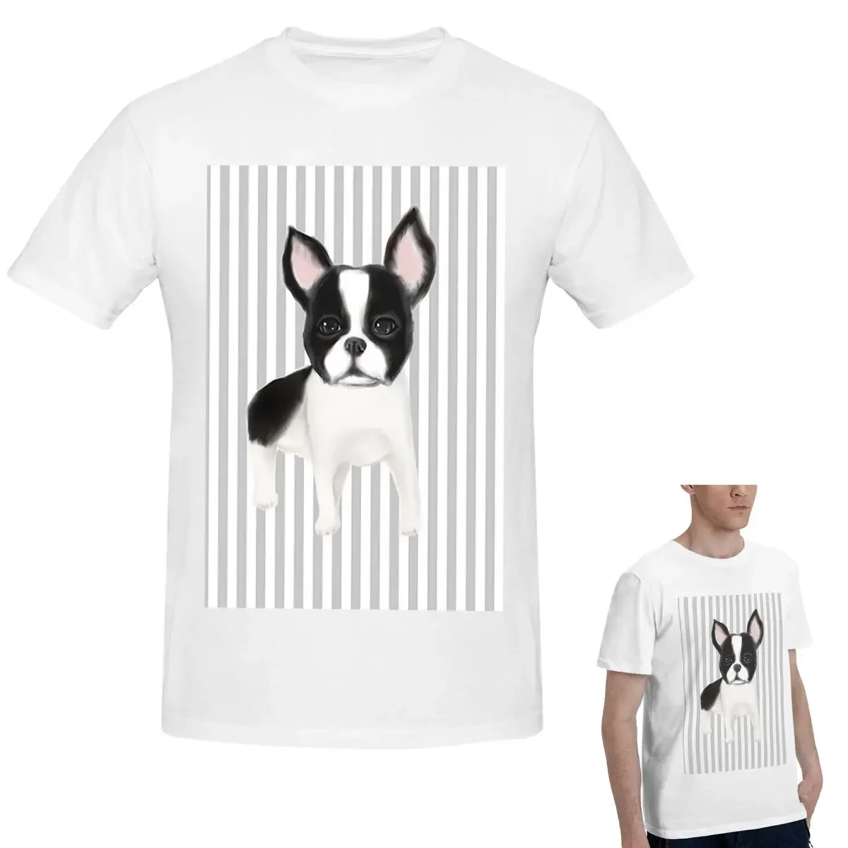 

100% Cotton Boston Terrier T-Shirt Men's Classic Oversized T Shirt Men Round Neck Summer Shirts Tops S-6XL