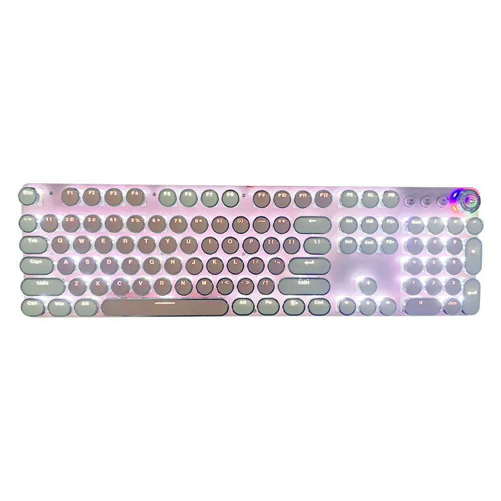 Wholesale custom retro gaming punk pink and white two-color round keycap 104-key mechanical gaming keyboard