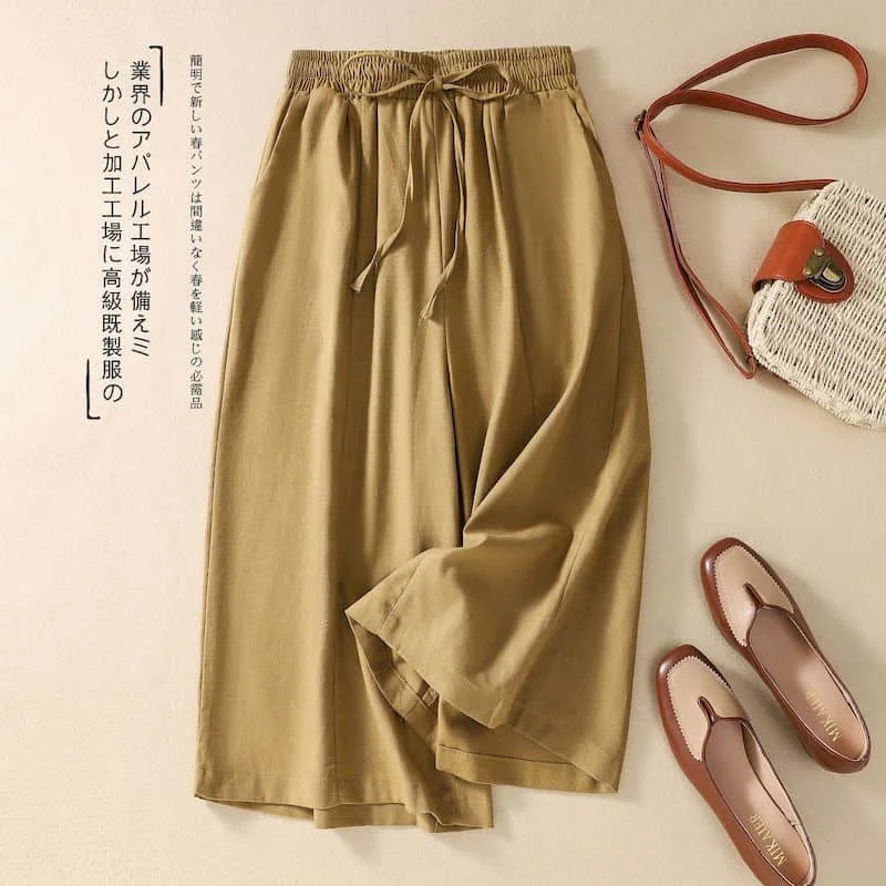 Straight Pants Solid Lace-up Elastic Waist Cropped Baggy Trousers Casual Korean Style Wide Leg Pants Streetwear Women Clothing