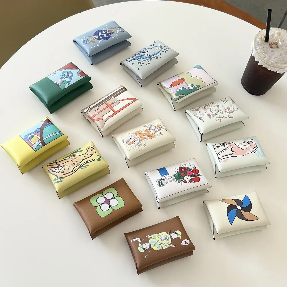 

Painted Card Bag Women's Swift Leather Folding Card Clip 3D Color Printing Change Coin Bag High-end Card Bag Fashionable Simple