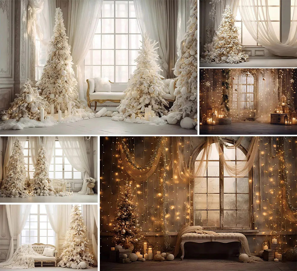 Mehofond Indoor Xmas Sofa Backdrops For Child Family Party Photography Christmas Tree Glitter Curtain Window Decor Background