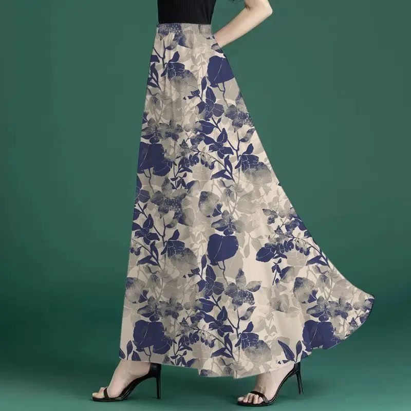 

Fashion Elastic Spliced Printed Vintage Chiffon Skirts Women's Clothing 2025 Summer New Loose Office Lady High Waist Skirts