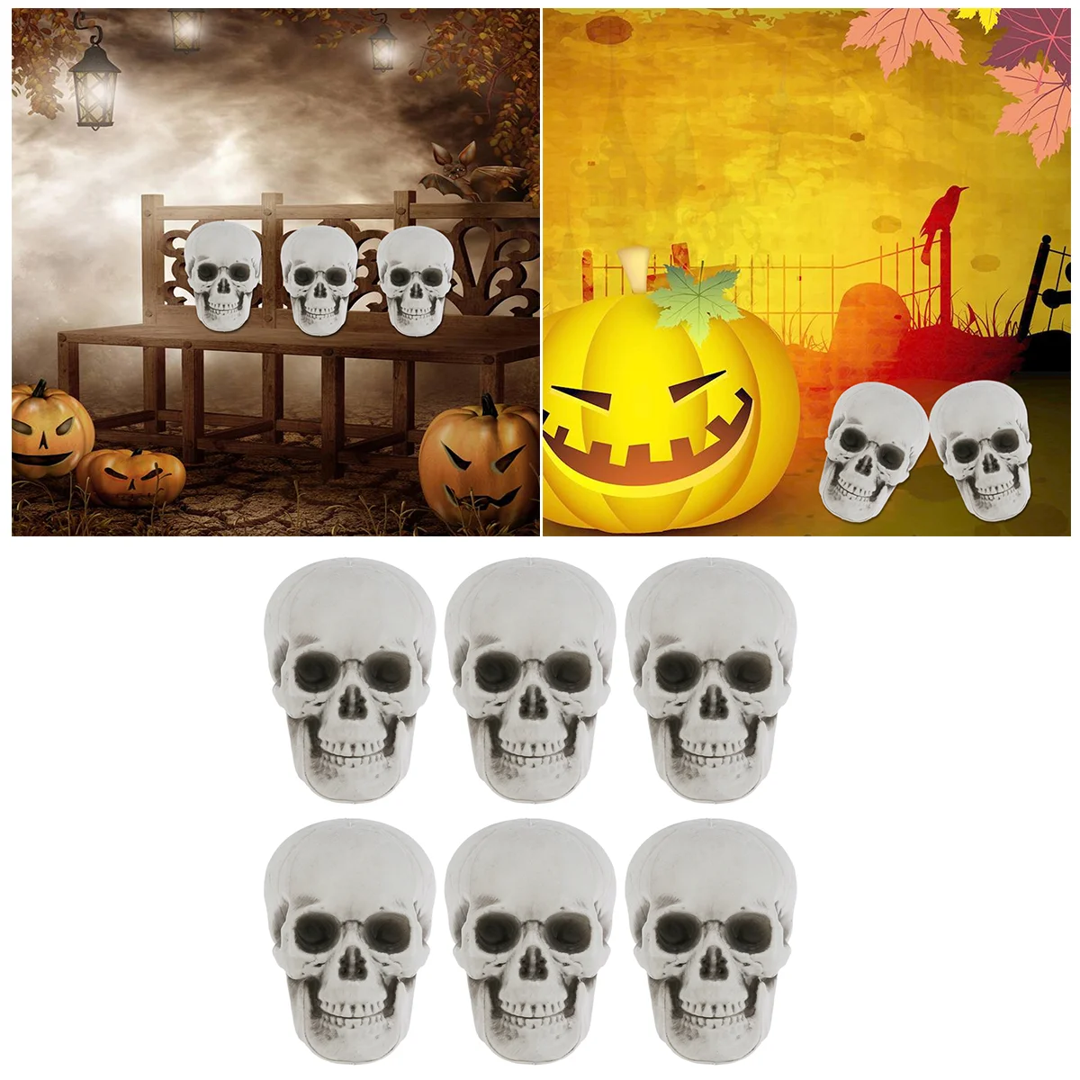 

6 Pcs Plastic Skull Halloween Props Scared Design Funny Cosplay Party Masquerade Desktop nament Gift for Children Festivals High