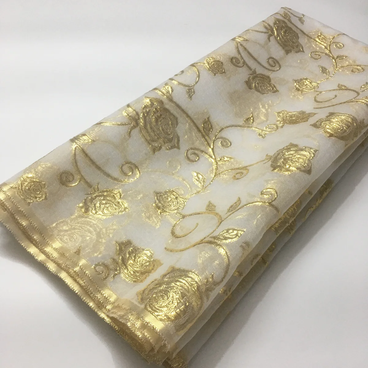 2022 Gold High Quality Brocade Jacquard Fabric African Organza Lace French Net Mesh Lace Fabric For Party Woman Dress LJK22206