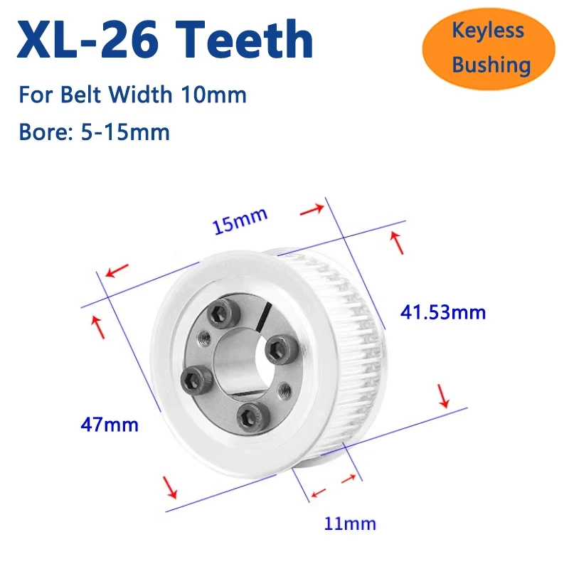 

1pc 26 Teeth XL Expansion Sleeve Synchronous Wheel 26T Keyless Bushing Timing Pulley for Belt Width 10mm Bore 5 6 6.35 8 9-15mm