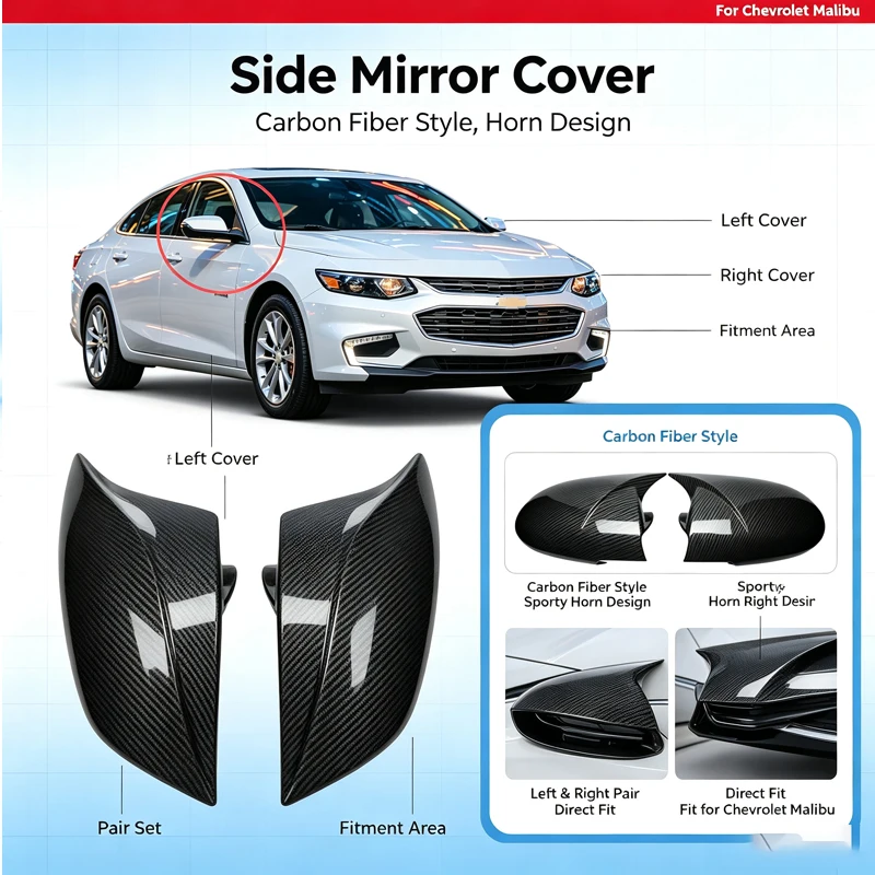 Suitable for 16-20 Malibu horn style rearview mirror cover adhesive horn reversing mirror housing appearance modification