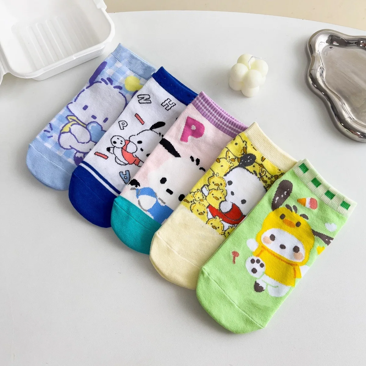 

5 Pairs Pochacco Cotton Socks Cartoon Sanrio Anime Kawaii Socks Men And Women's Warm short Sock Gifts Average Size