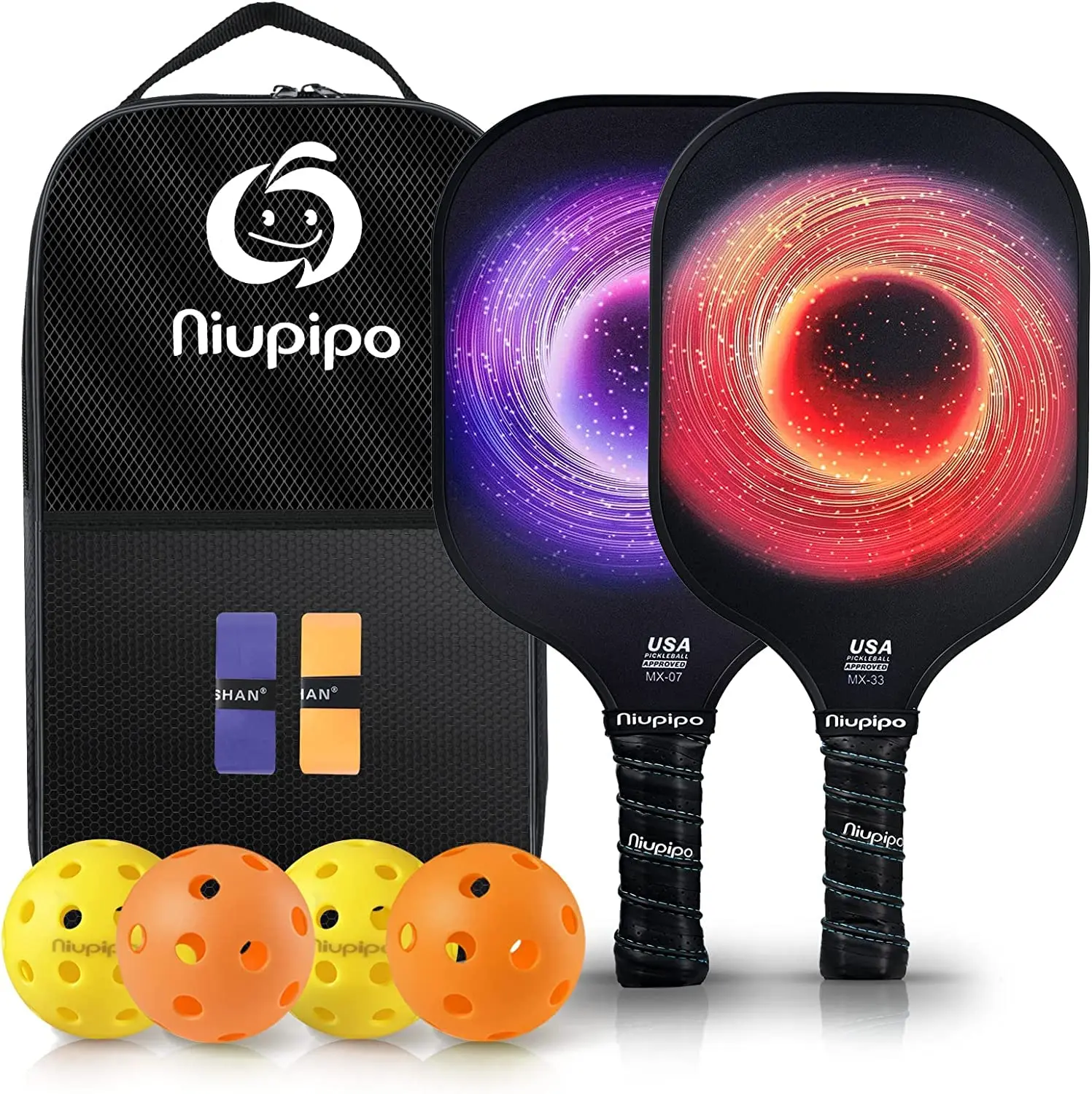 

Galaxy Swirl Pickleball Paddles Set, 2-Player Kit with 4 Pickleballs & Carry Bag, Ideal for Beginners & Casual Play