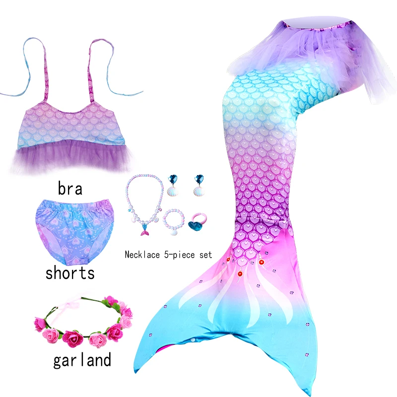 Maillot de bain queue de sirène pour filles, costume de la petite sirène, bikini de plage pour enfants, bain trempé pour la natation