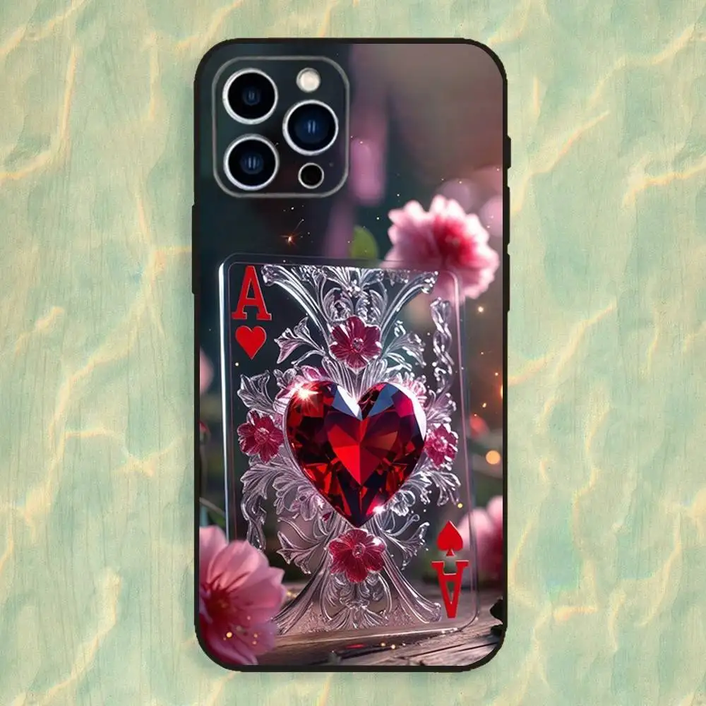 Ace Art OF Spades Poker Handyhülle für iPhone 16,15,14,13,12,11 Plus, Pro Max, XS, X, XR, SE, Mini, 8,7, weiche Silikonhülle in Schwarz
