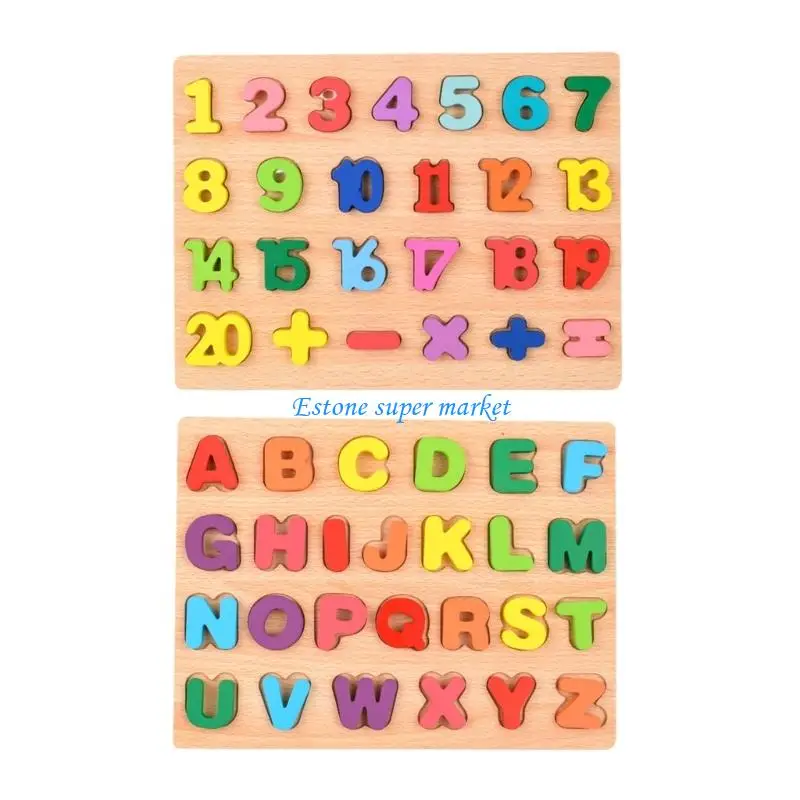 Puzzle amusant 090B avec 26 lettres en bois colorées, cadeau éducatif pour l'apprentissage précoce