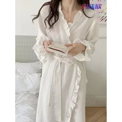 Ruffles Robe for Women with Belt Summer Sleepwear Nightdress Japanese Solid Night Wears One Piece  Korean Reviews Many Pajama