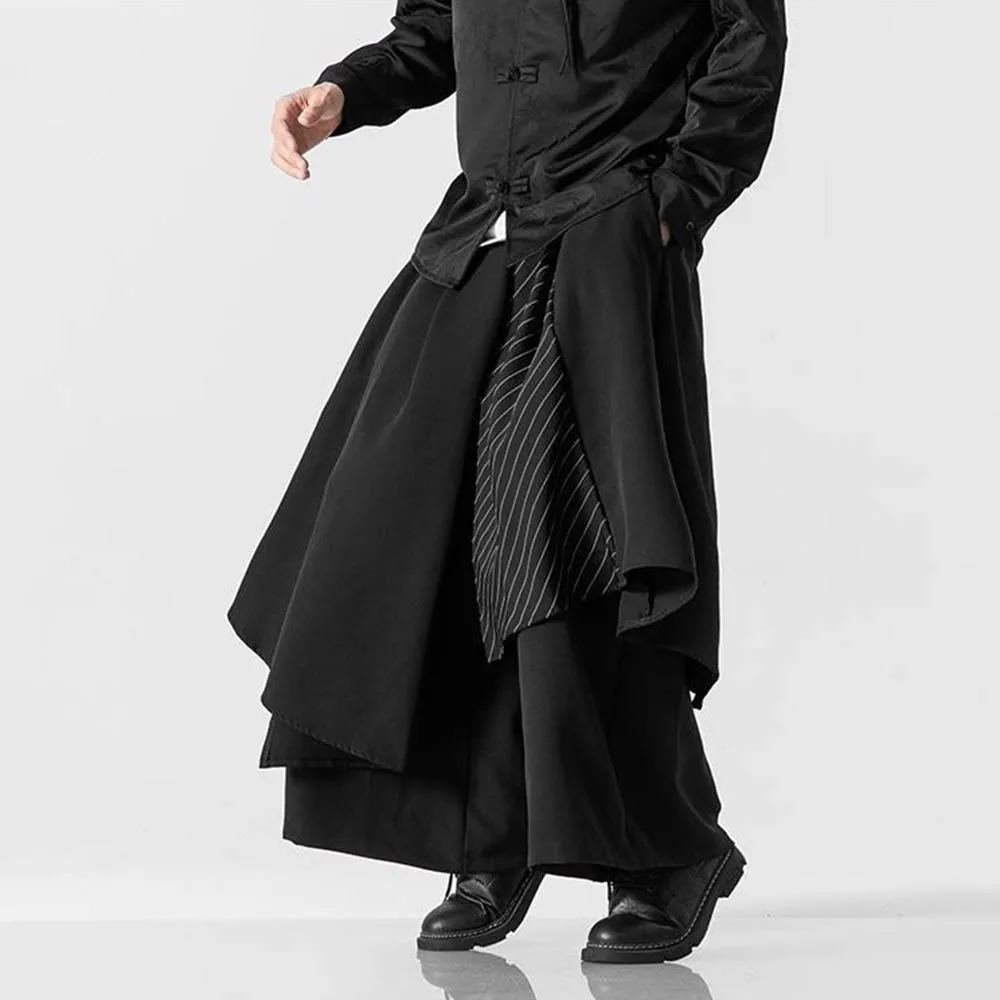 

XS-5XL Men's Irregular Patchwork Culottes Chinese Retro Unisex Fashion Trend High Street Loose Breathable Niche Men's New Bottom