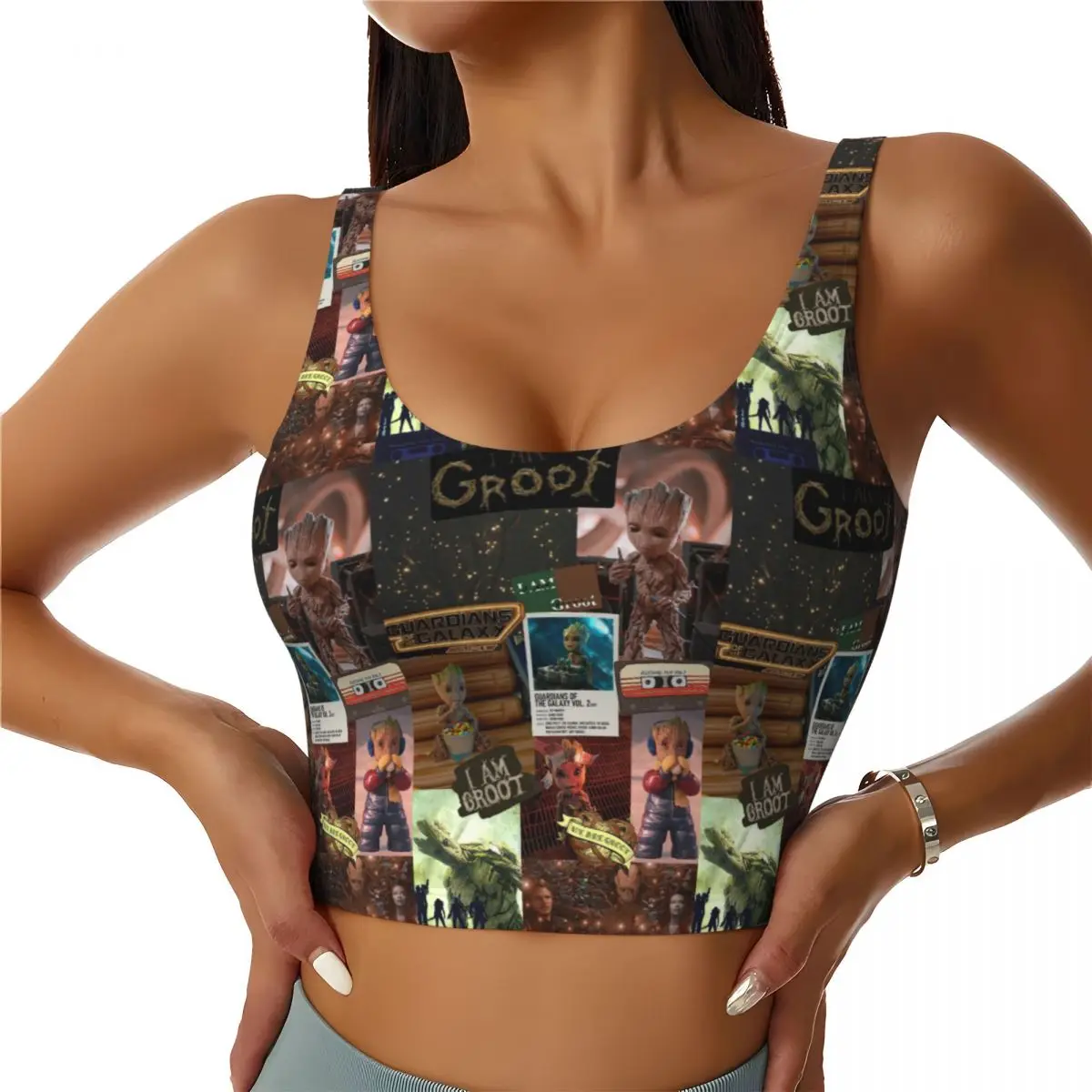 Custom High Impact Groot Character Fashion Anime Sports Bra Women Gym Workout Yoga Crop Top