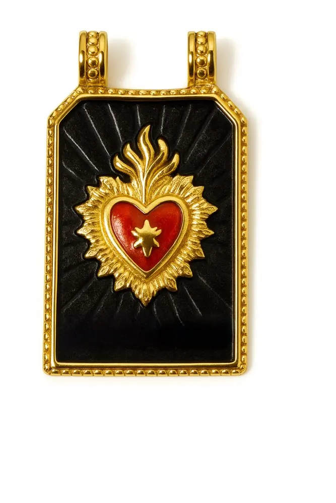 1 Piece Black Brown Heart Pendant 14K Real Gold Plated Stainless Steel Charms For Jewelry Making DIY Finding 3.2x1.9cm