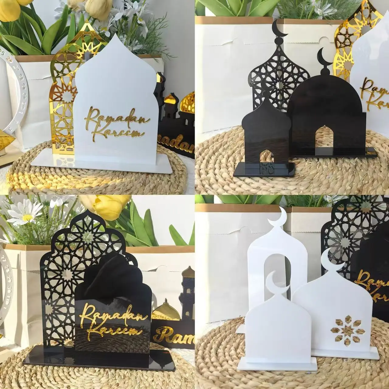 

1pcs Acrylic Ramadan Kareem Gold Black Tabletop Ornaments Eid Mubarak Home Decorations 2025 Islamic Muslim Festival Party Gifts