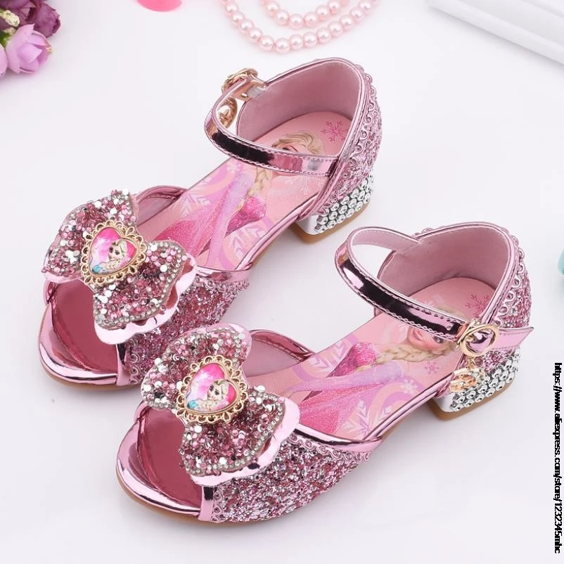 Girls Sandals Summer 2021 New Children\'s Princess Shoes Little Girls High-heeled Bow-knot Crystal Sandals Party Dress Wedding