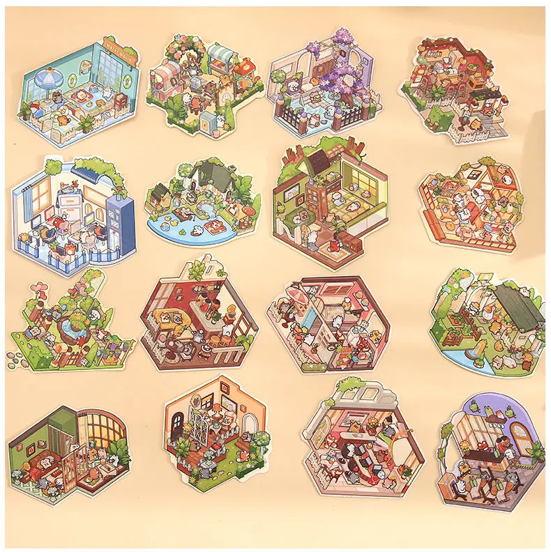 8in1 Mini Size Cartoon Town Landscape Sticker Collection Scene DIY Toy Game Sticker Festival Birthday Gift for Kid Child Girl image 3
