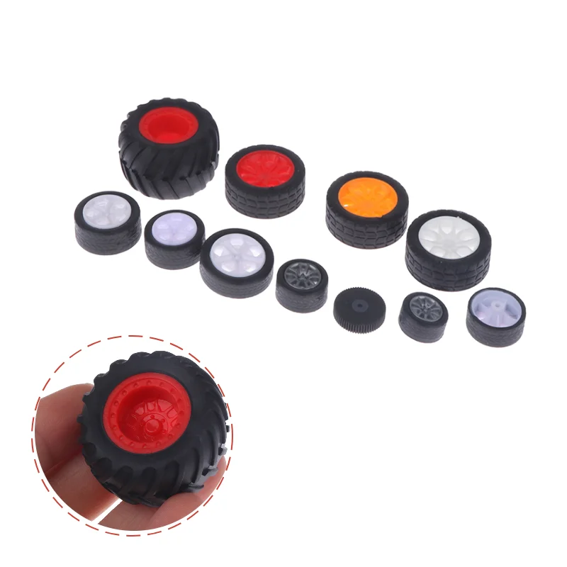 10Pcs Toy Wheel Rubber Rim Tires DIY Mini Technology 4WD Colorful Tires Hole Dia 2mm 2.5mm 3mm for RC Model Cars Toycars Part