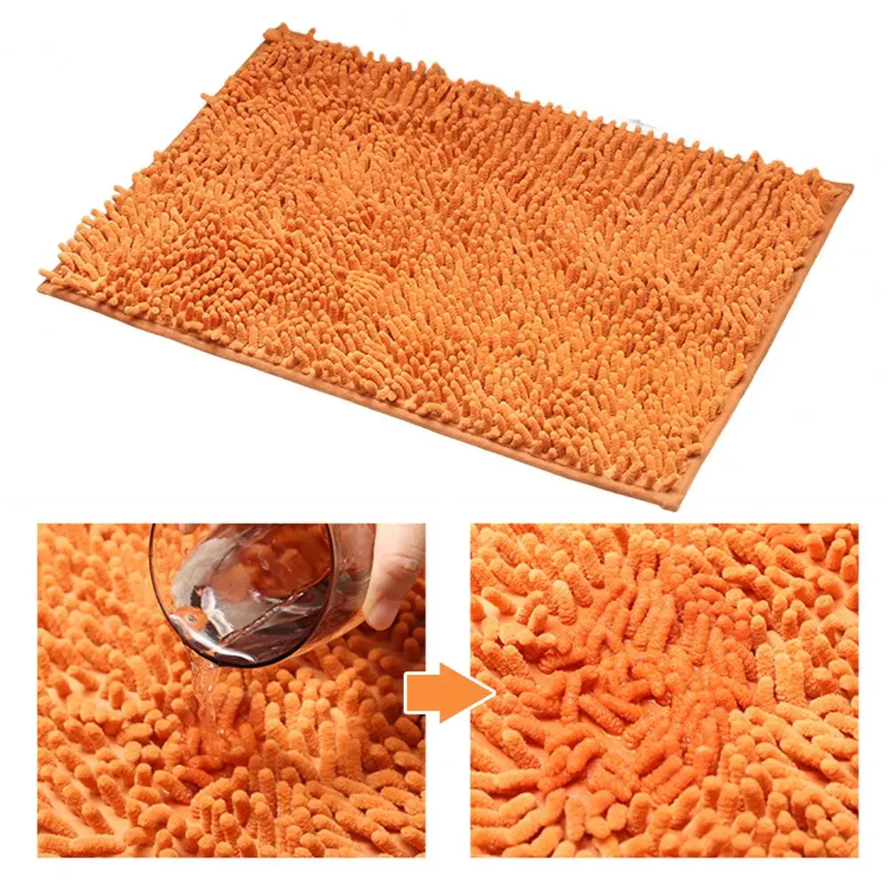 Floor Mat Quick-drying Chenille Bathroom Rug with Long Hair Anti-slip Kitchen Carpet for Bedroom Sink Solid Color Mat for Quick