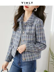 Vimly Elegant Cropped Tweed Jackets for Women 2024 Spring Short Wool Blend Coats Plaid Tassel Lapel Flap Female Outerwear V5252