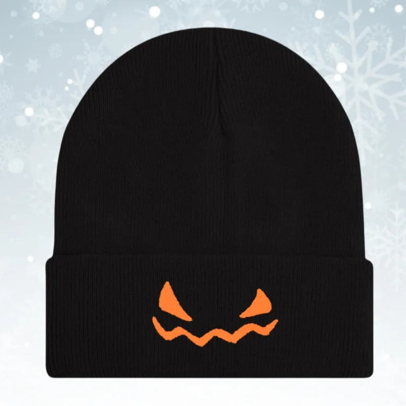Halloween Pumpkin Devil Embroidered Knitted Hat Cross-border Autumn and Winter Warm Wool Hat Hats for Women Frog Hat Bucket Hat