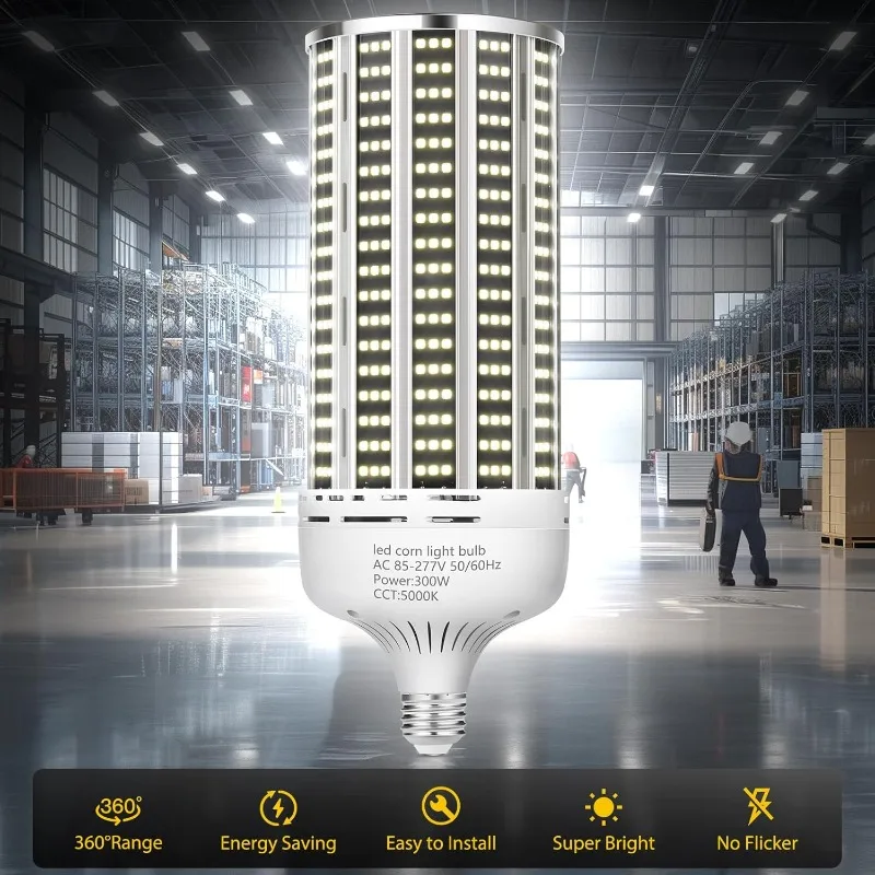 300W 2 Pack LED Corn Light Bulb,3000W Equivalent Commercial Grade 43500LM Daylight 5000K E26/E39 Medium Mogul Base LED Lamp