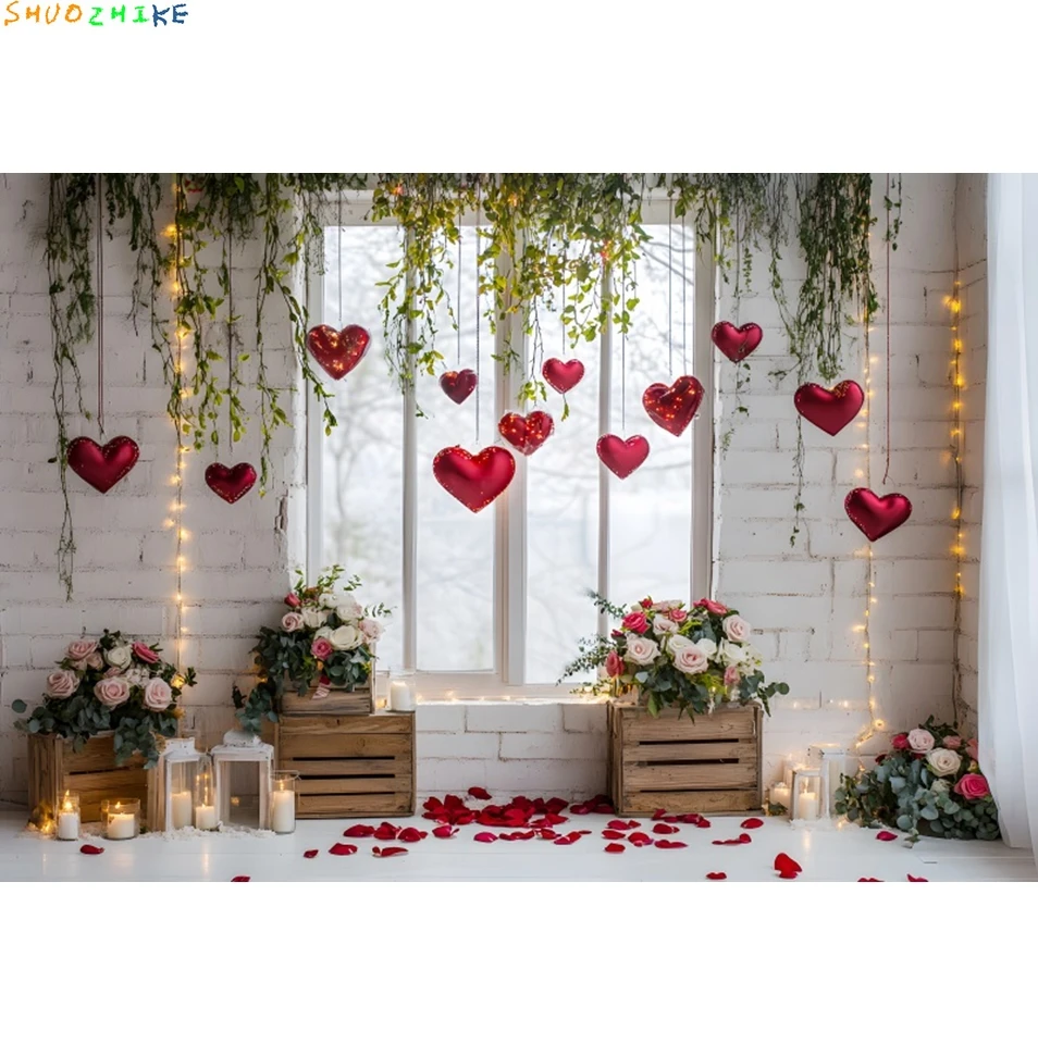 خلفية تصوير لعيد الحب، منزل خشبي، زهور الورد، زفاف 14 فبراير، ديكور حفلات، خلفية استوديو الصور
