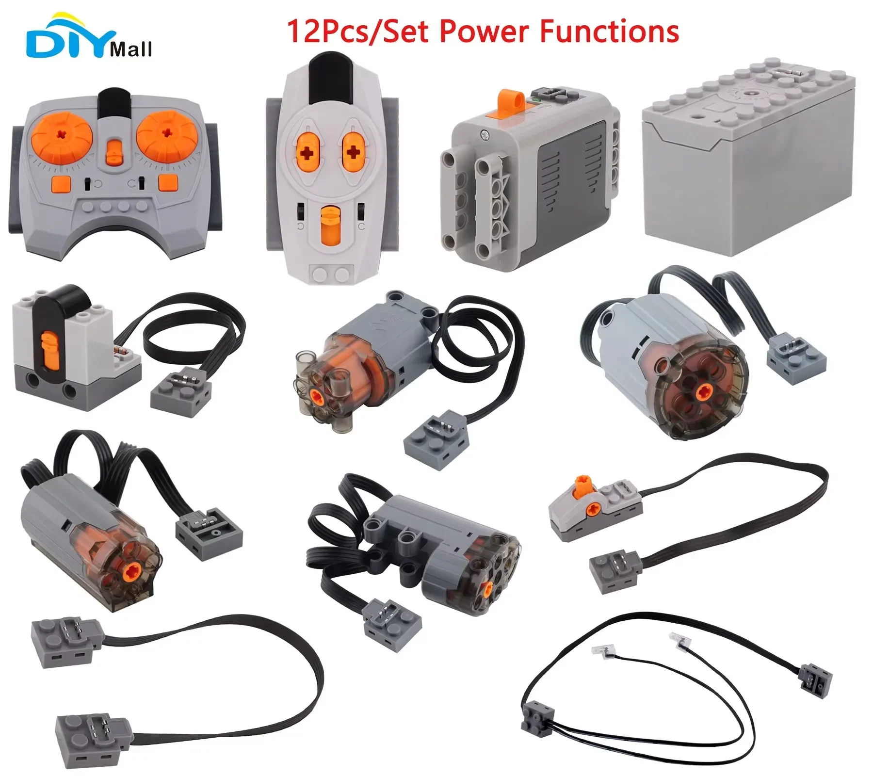 12Pcs/Set Mould King M L XL Motor Steering Servo Motor with Lithium Battery Box IR Remote Controller Receiver 8883 88003 8881