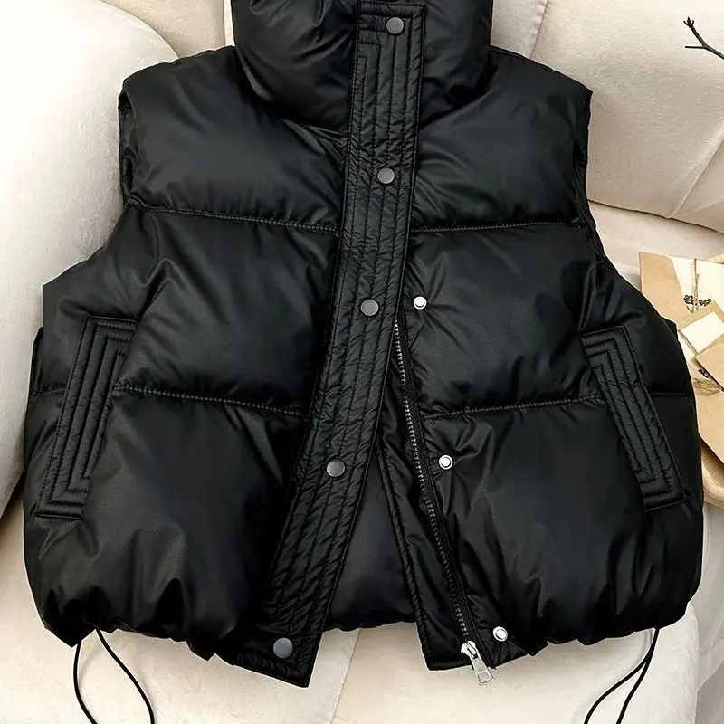 Trend Winter Down Cotton Vest Warm Women's Sleeveless Jacket Stand-up Collar Parkas Short Waistcoat Ladies Coat Windproof Top