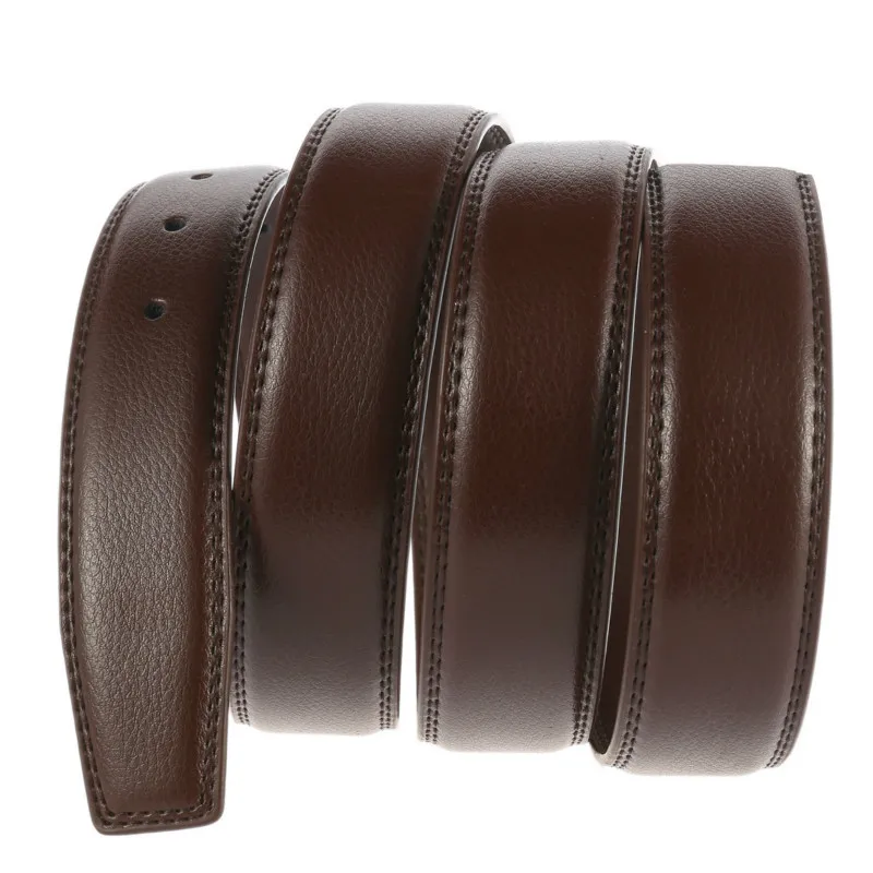 Luxury Men Belts Solid Genuine Leather High Quality Waist Strap No Buckle Cowskin Belt with Holes Male Jeans Waistband 3.5cm