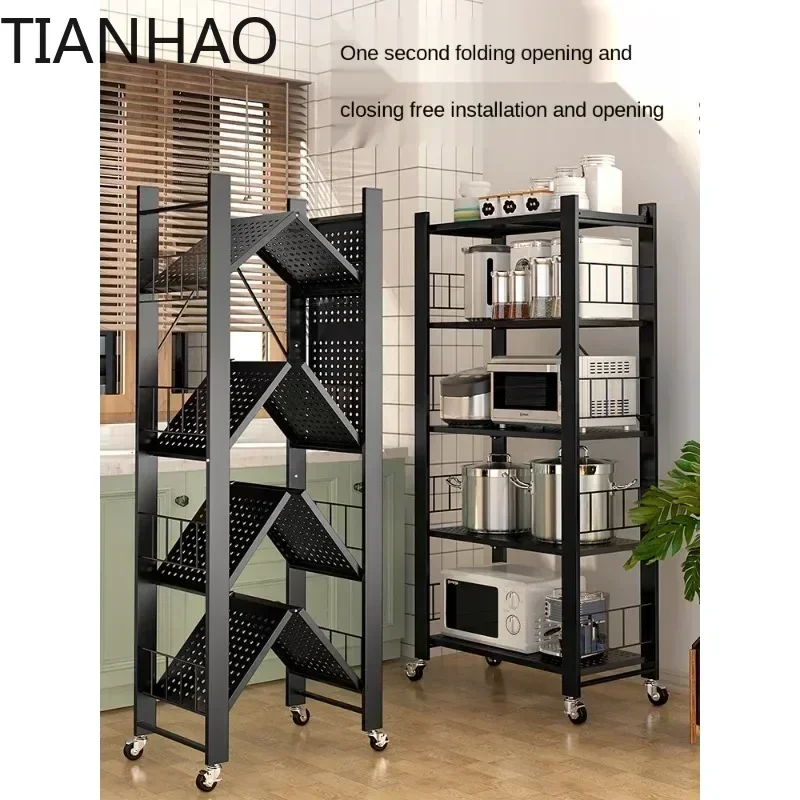 Storage Rack Installation-Free Metal Kitchen Floor Multi-Layer Household Foldable Punch-Free
