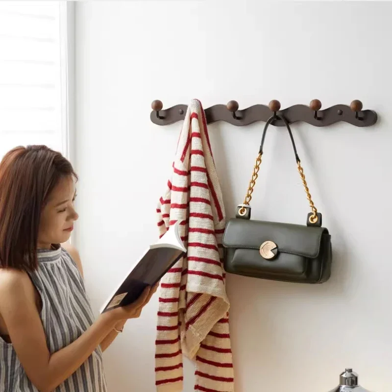 

Black Walnut Wood Hanger Clothes Creative Ball Clothes Hooks for Foyer Wall Hanging Hat Stands Backpack Key Clothes Organizer