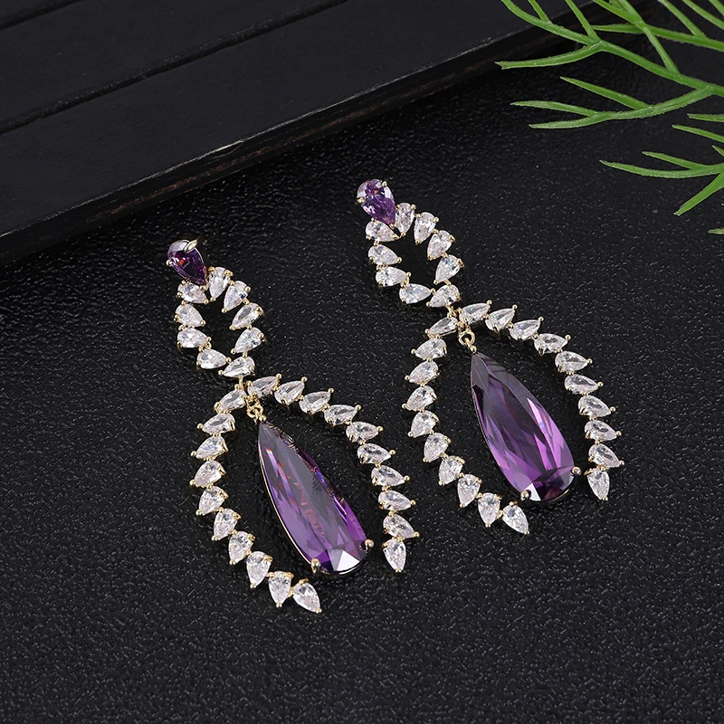 

Luxury retro waterdrop cubic zirconia Dubai UAE wedding banquet party women's earrings A0263