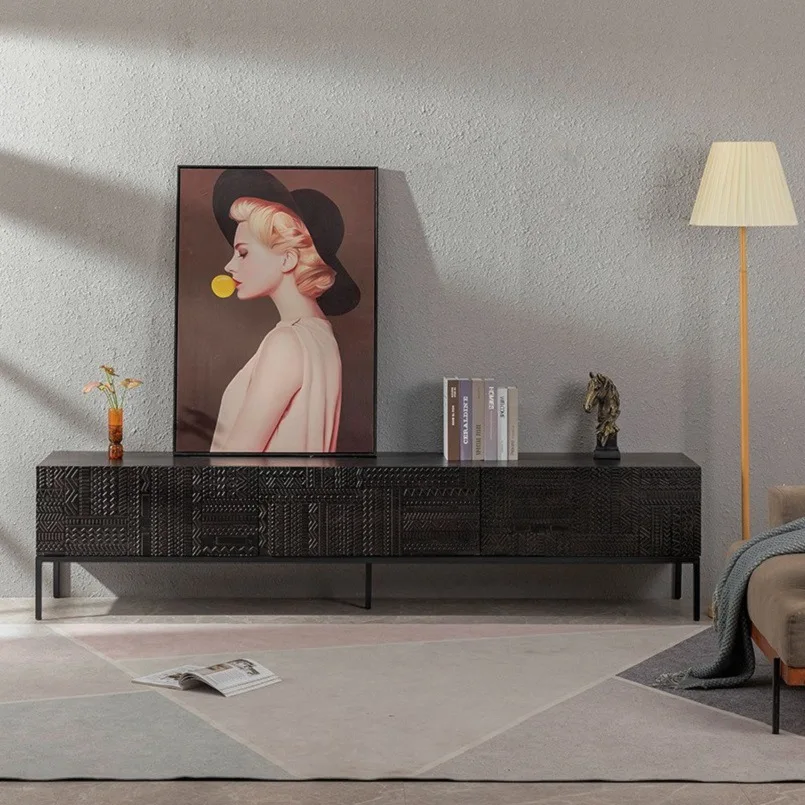 Nordic solid wood TV cabinet Belgian style abstract engraving art modern simple TV cabinet coffee table combination