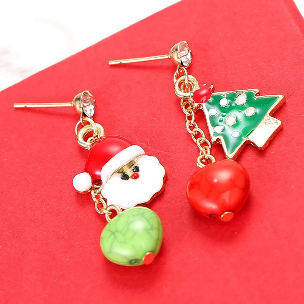 

Asymmetrical Earrings Cuffs Ornament for Women Christmas Dangle Stud Santa Jewelry Funny