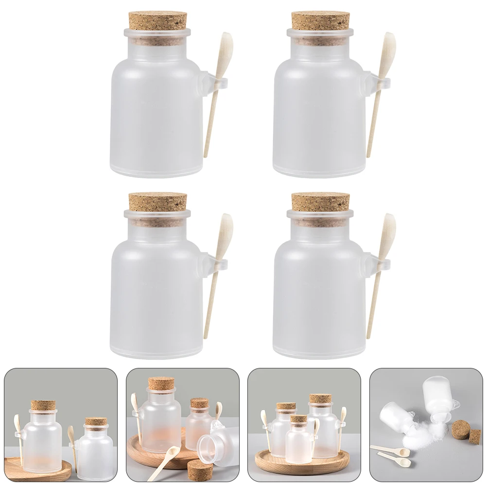 

4Sets Mask Powder Bottles Frosted Transparent Body Wood Cork Lid Sealed Storage Jars Practical Containers Bath Salt