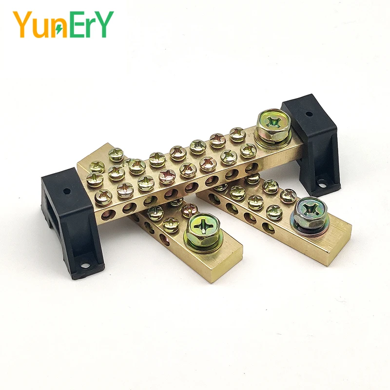 Terminal Block 10*18mm 8/10/12/16/20/24/30/40/50 Way One In Multiple Out High Current Double Neutral Ground Connector Brass Bar