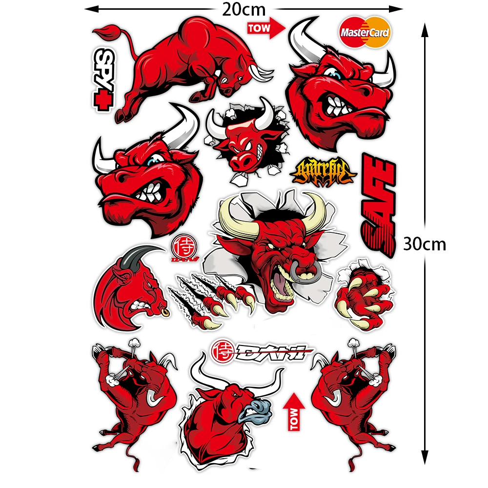 Angry Bull Reflective Motorcycle Sticker Personality Funny Motorcross Helmet Body Decals