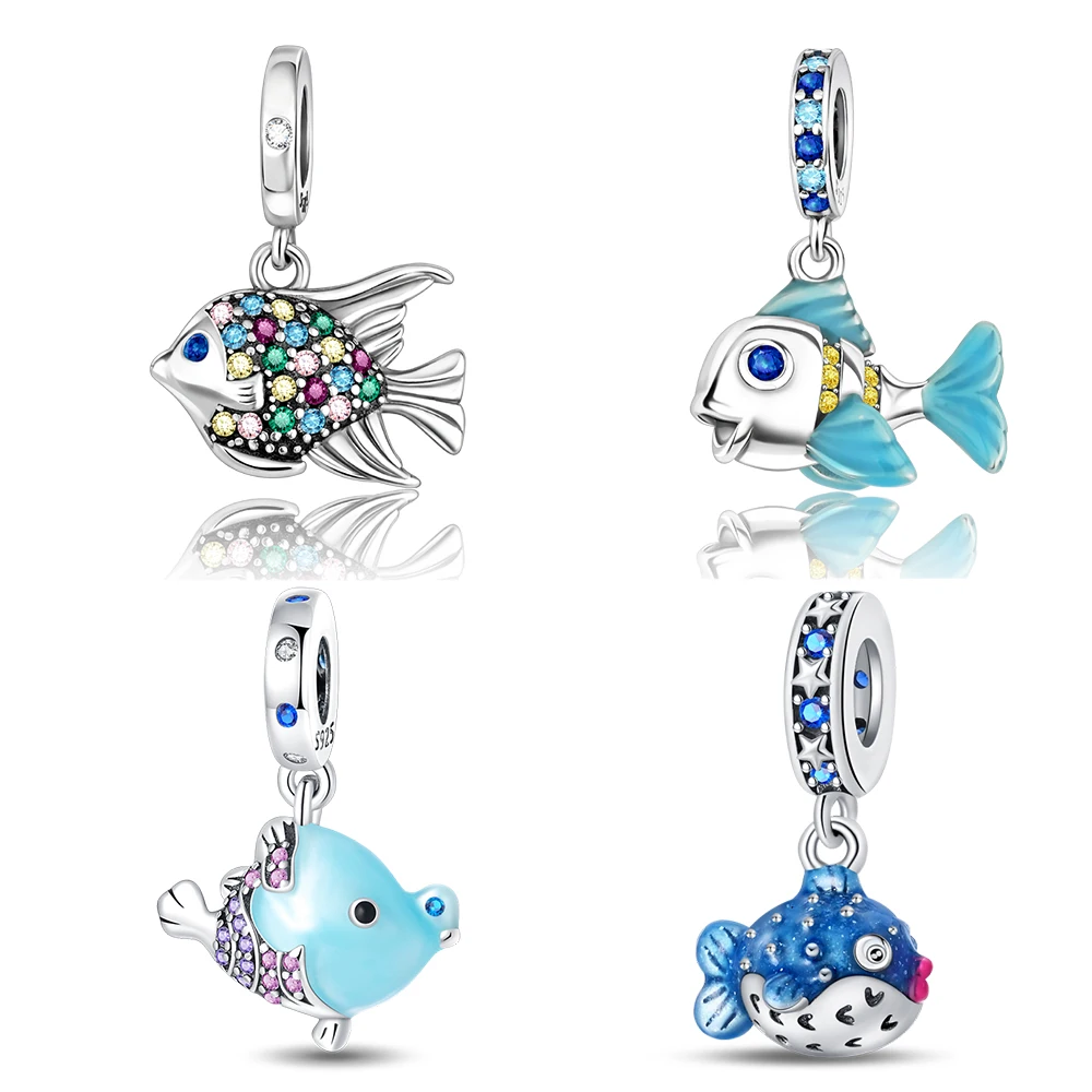 925 Sterling Silver Deep Sea Colourful Fish Pendant Fit Charms Pendant Silver 925 Original Bracelet for Jewelry Making