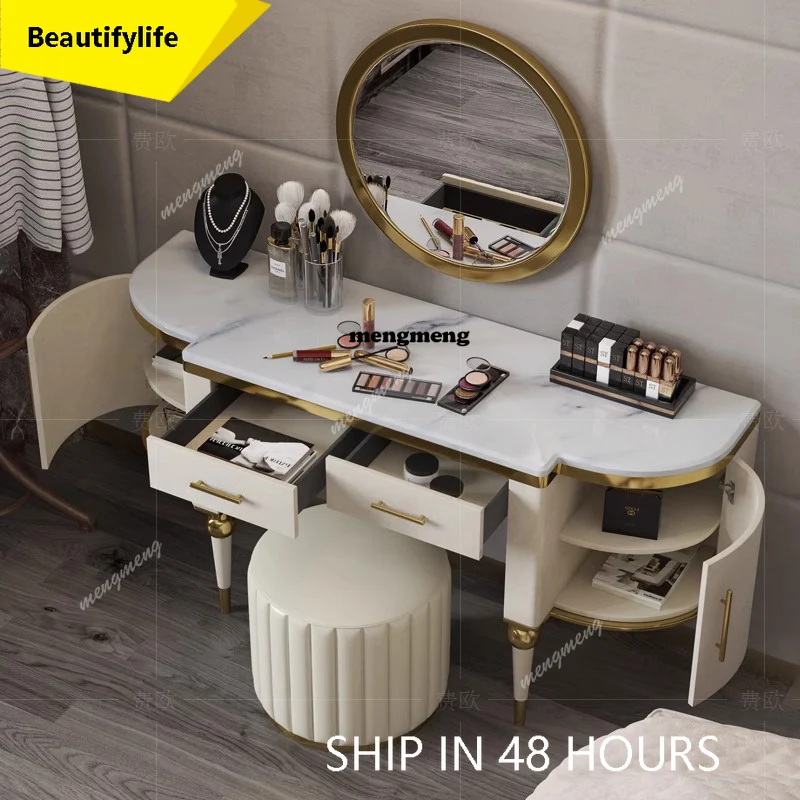 

CC European Luxury Vanity Table White Bedroom Mirror Makeup Dressing Table Desk Chair Bedside Penteadeira Postmodern Furniture