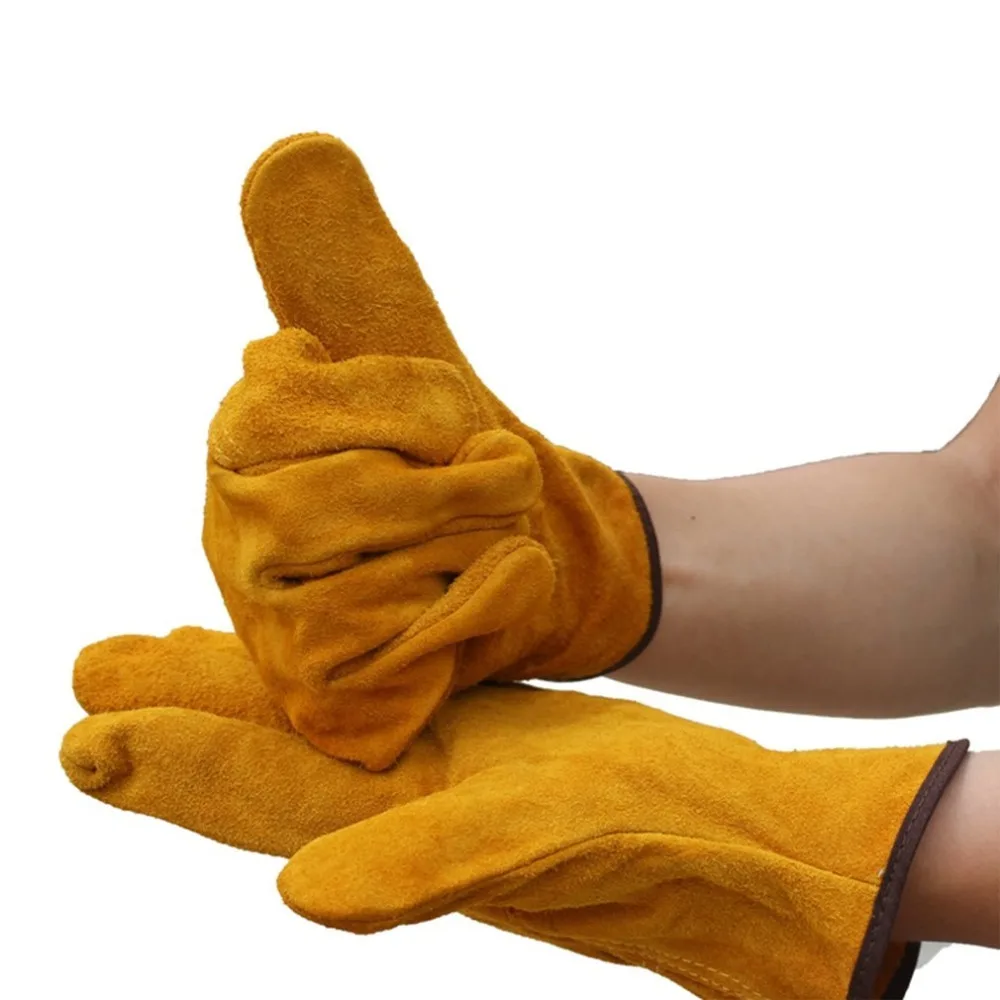 A Pair/Set Fireproof Durable Yellow Cow Leather Welder Gloves Anti-Heat Work Safety Gloves For Welding Metal Hand Tools