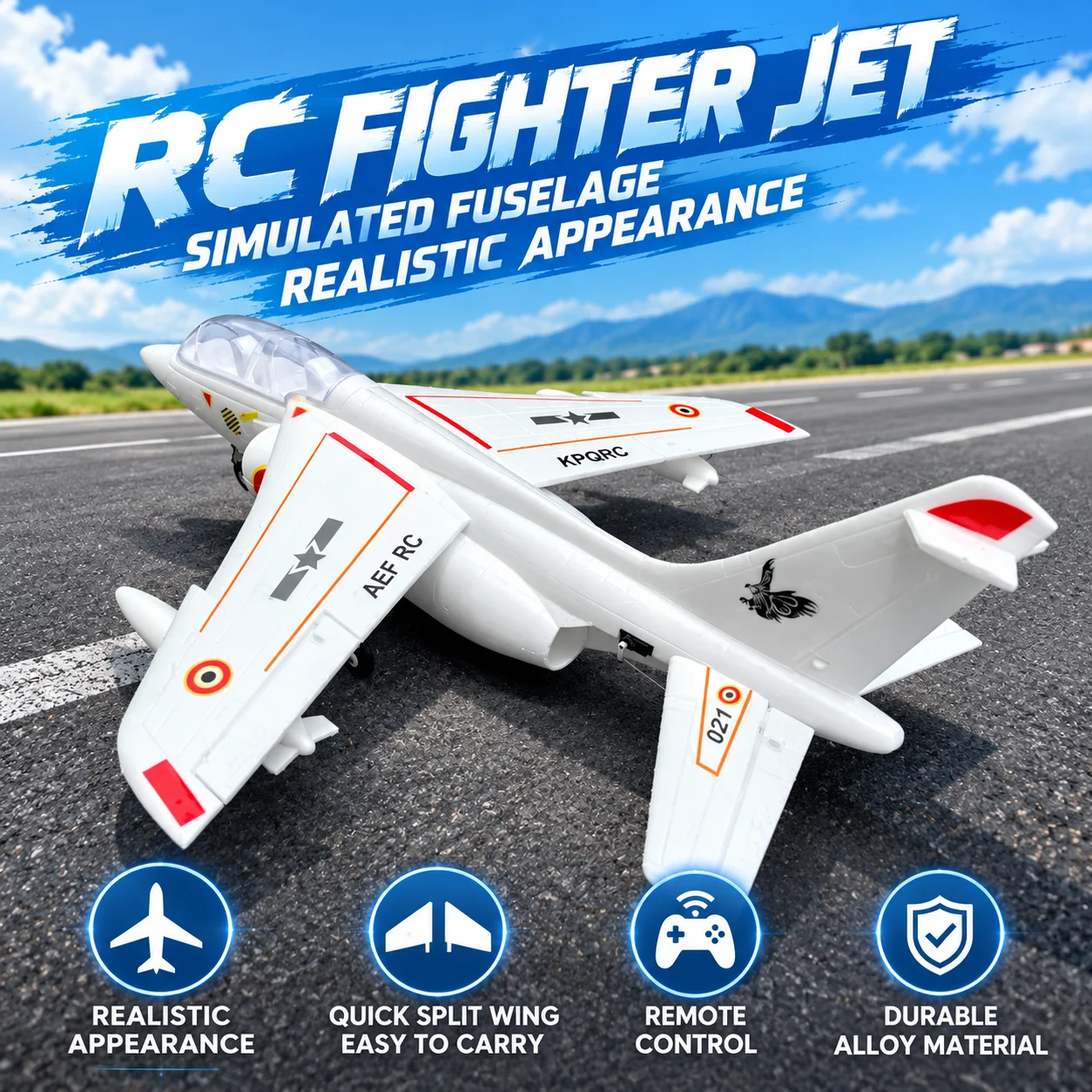 Alpha 64mm Culvert Motor Large Size 101cm12 Leaf Epo Jet Model Fixed Wing Remote Control Combat Aircraft Mc6c Set Children Gift