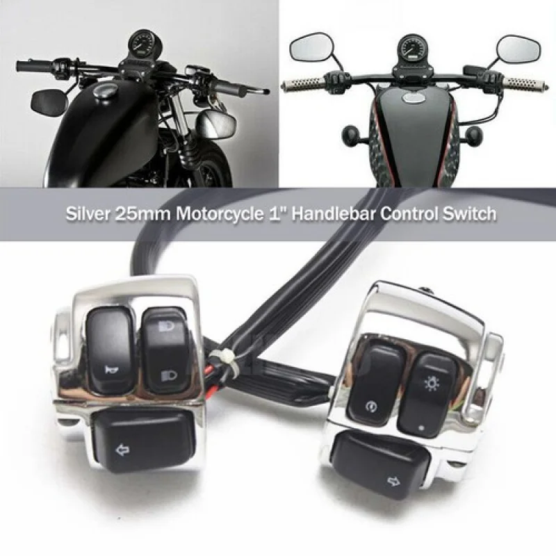 

A+ Silver 25mm Motorcycle 1" Handlebar Control Switch Housing Wiring Fit For Harley