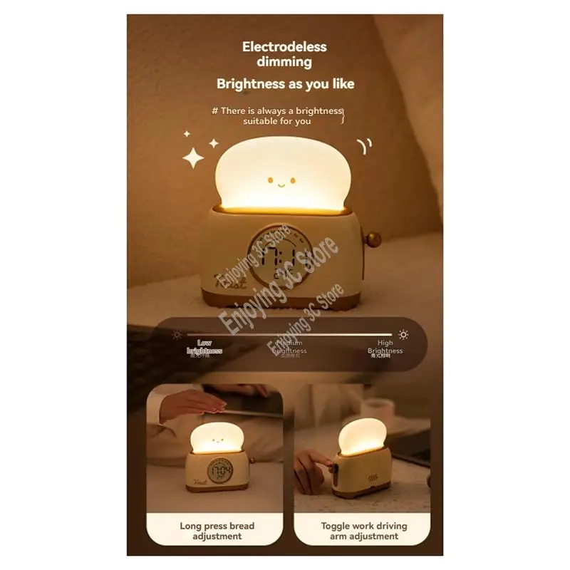 ABLL-Toast Night โคมไฟ Dimming LED Breader โคมไฟสามชุดนาฬิกาปลุกข้างเตียงตารางเครื่องประดับสําหรับห้องนอน,ข้างเตียง,De