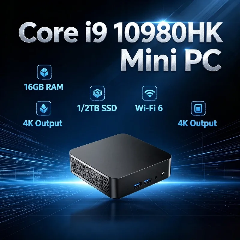 Intel i9 10980HK Ultra Compact Mini PC 8C 16T 16GB DDR4 1TB 2TB SSD WiFi6 BT5.2 4K Office Gaming Study Pro Unit