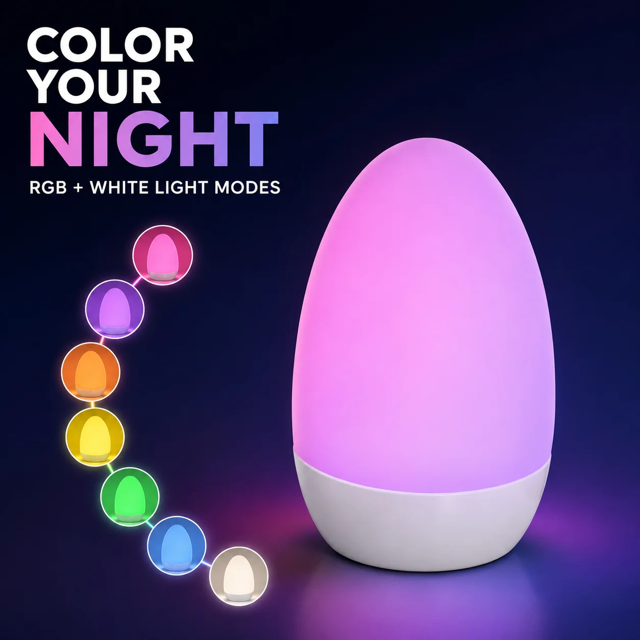 Egg Shaped RGB Night Light Touch Control Dimmable Warm Light USB Rechargeable Bedside Lamp for Christmas Living Room Decoration