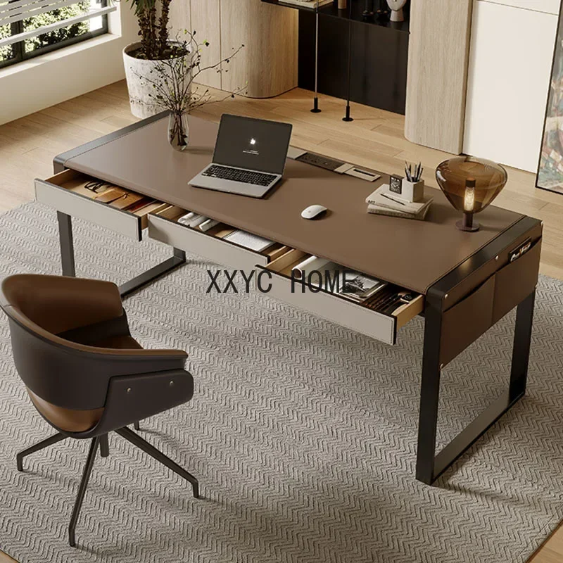 

Saddle Leather Minimalist Office Desks High-end Home Bedroom Workbench Designer Computer Desk Modern Escritorio Furniture
