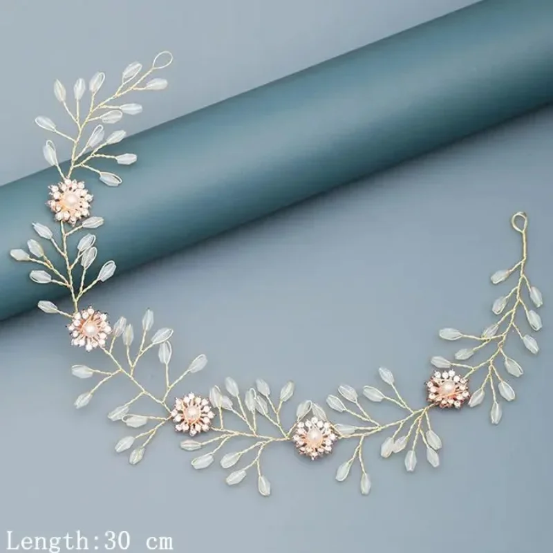 Pearl Rhinestone Flower Headband Wedding Hair Accessories For Women Bridal Headband Hair Jewelry Light Gold Wedding Accessories