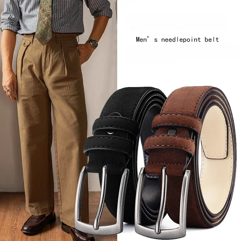 Men'S Suede Belt Retro Trend Alloy Buckle Men Belt Accessories Fashion Large Size Genuine Belt Gift for Boyfriend and Dad